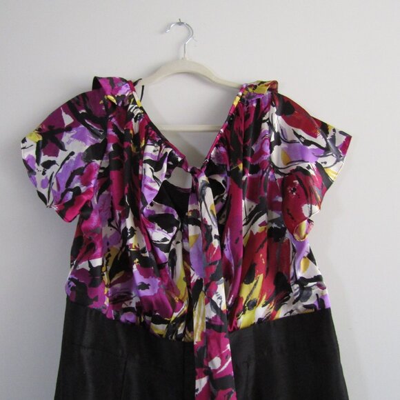 K Jordan Women's Sheath Dress 20W Black Pink Floral Satin Ruffle Business Church - Picture 5 of 11